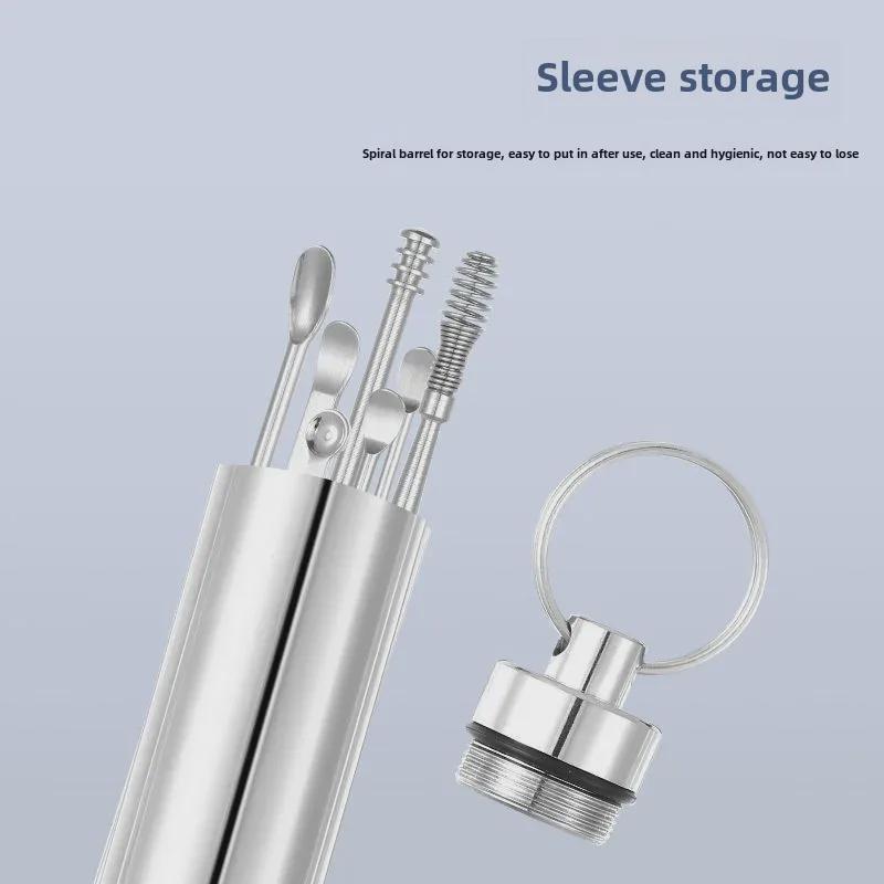 Набор из 6 предметов для чистки ушей из нержавеющей стали со спиральными инструментами для чистки ушей