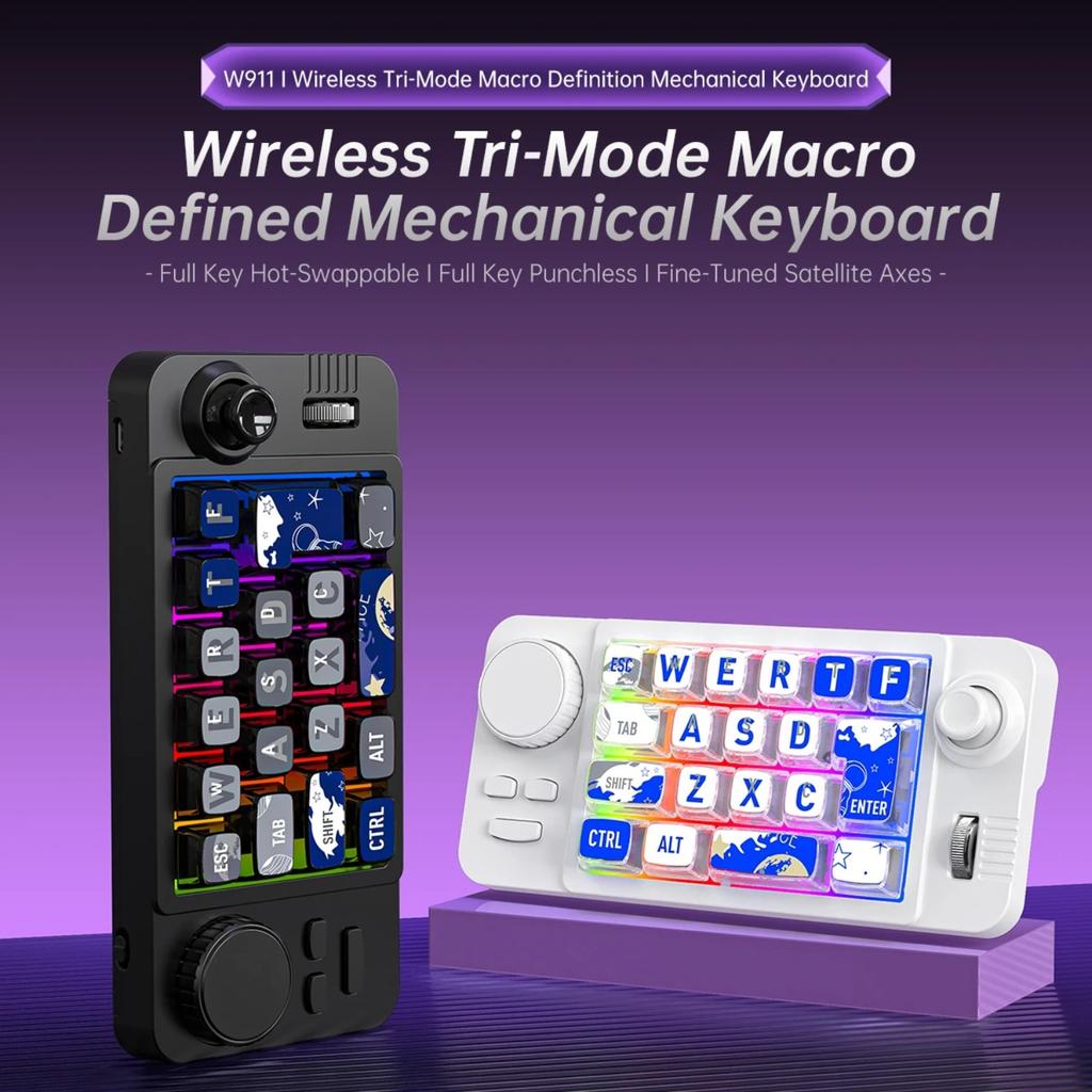 Игровая механическая клавиатура с возможностью горячей замены Bluetooth/2.4G/проводная, с джойстиком-роликом для Win/Mac, программируемая, с подсветкой