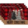 New Christmas Placemat: Pine Tree & Snowman Print, Linen, Heat-Resistant Winter Table Decor