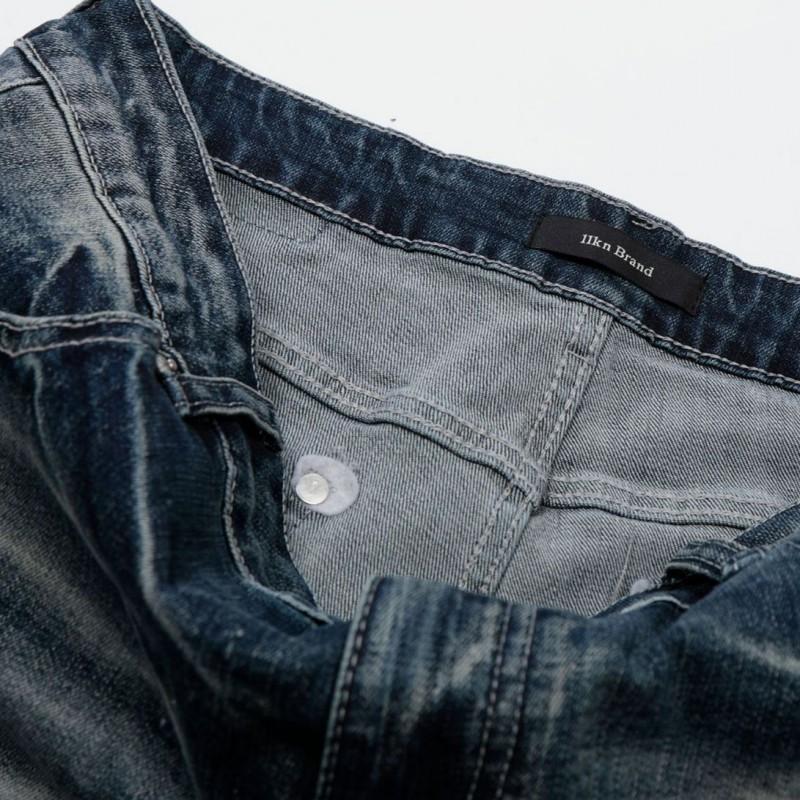 Women Men Vintage Washed Distressed Slim Fit Flared Denim Jeans Mid-Rise Stretch Cotton Blend Blue
