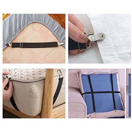 QBeau Comforter Clips, Bed Sheet Anti-Slip Clips, Elastic Bands, Adjustable Corner Clips, White, Set of 8