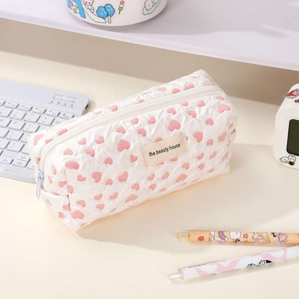 Love Heart Pen Bag High Capacity Stationery Organizer Cute Stationery Bag Office