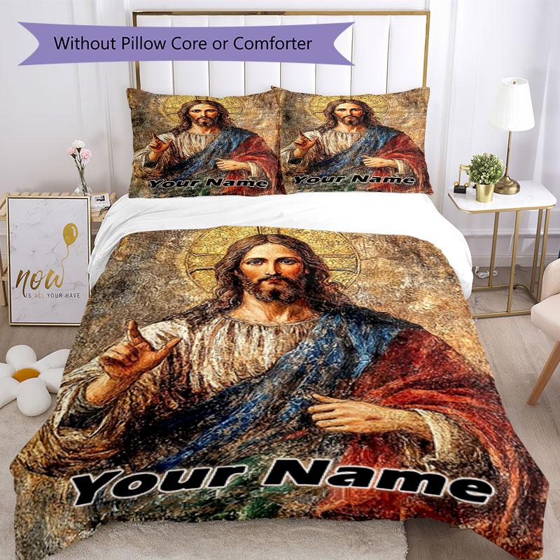 3pcs Custom Name "Divine Presence Personalized" Bedding Set Printed Bedding Set Duvet Cover Closure Includes 1 Duvet Cover & 2 Pillowcases Bedroom Dec