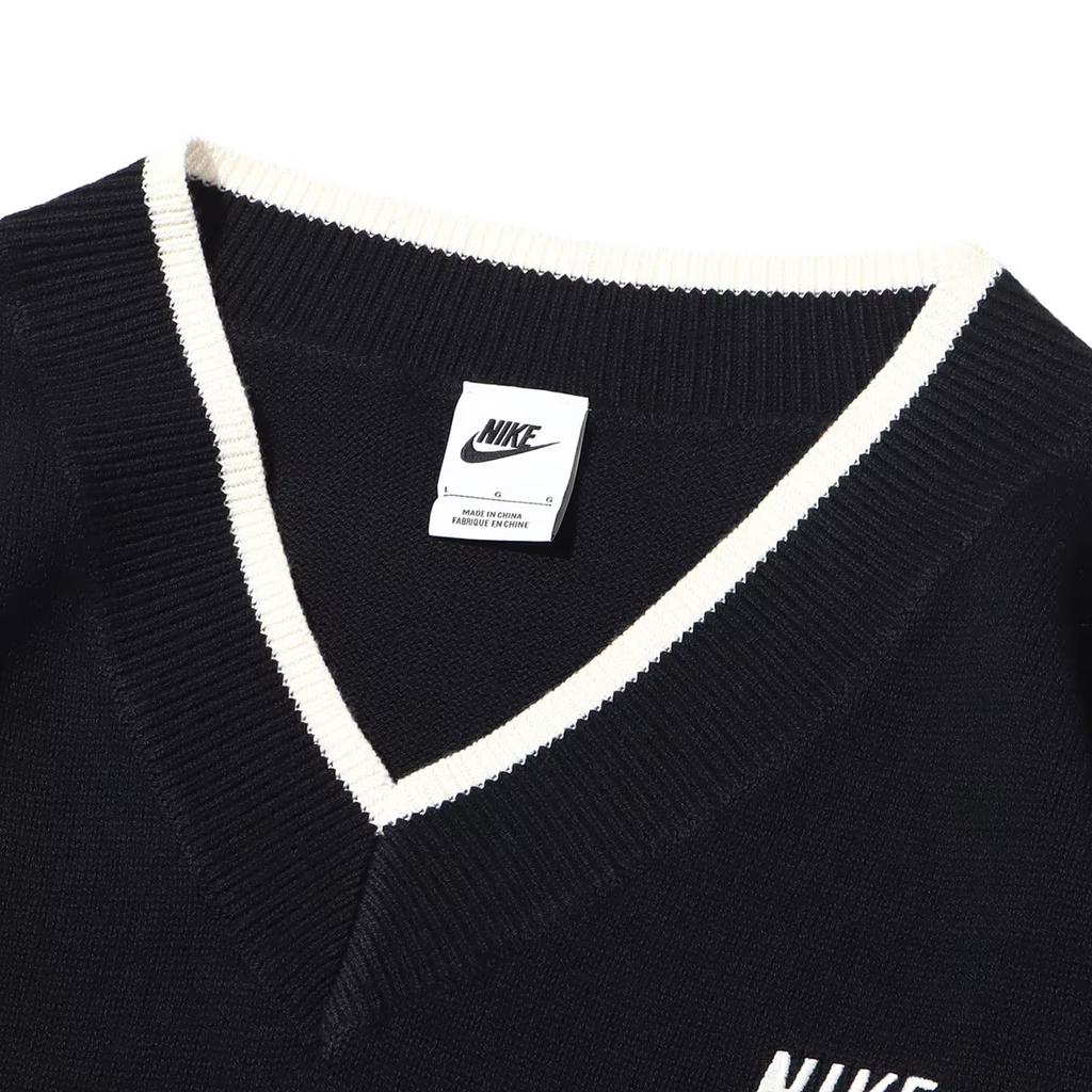 Nike Striped Print V-Neck Pullover Sweater Men Tops Black DX0009-010