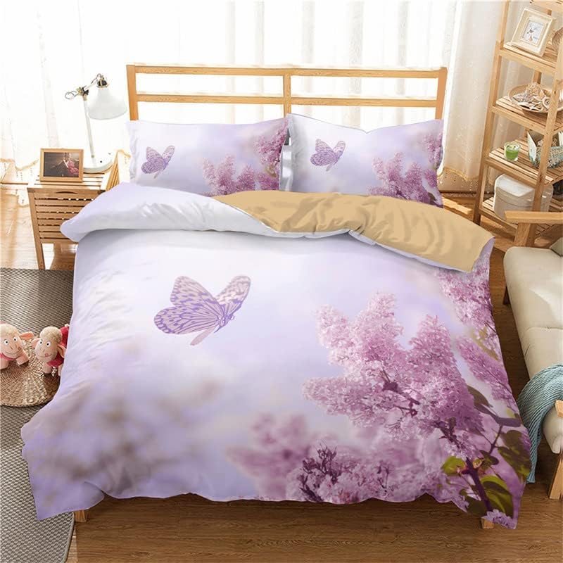 Beautiful Butterfly Duvet Cover Set Twin King Size,Butterfly Floral Print Bedding Set For Girls Women,Boho Style Comforter Cover