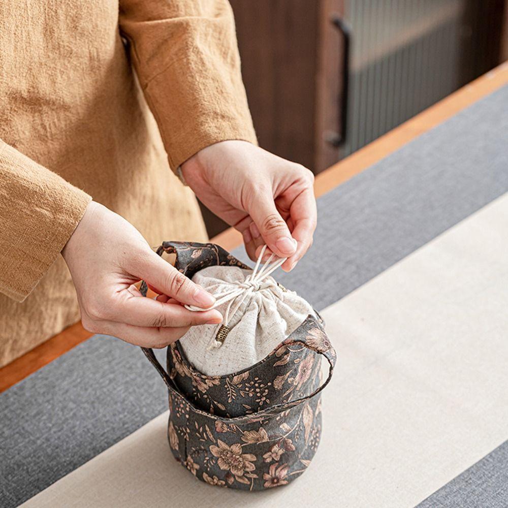 Сумка вышитая сумка с цветочным принтом на шнурке сумка-мешок карман сумка для хранения чайных инструментов фестиваль