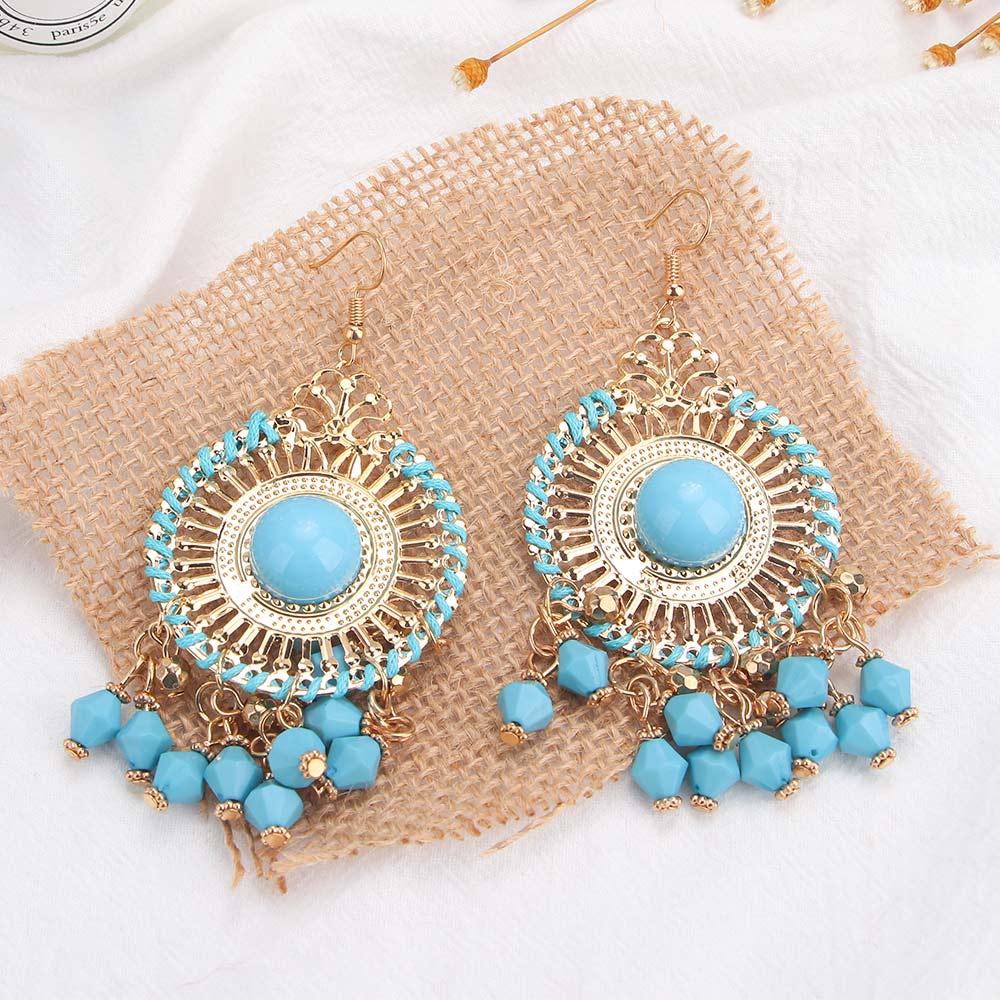 Exaggerated Vintage Tassel for Women Party Gift Ethnic Style Rice Beads Zinc Zinc Alloy Earrings Boho