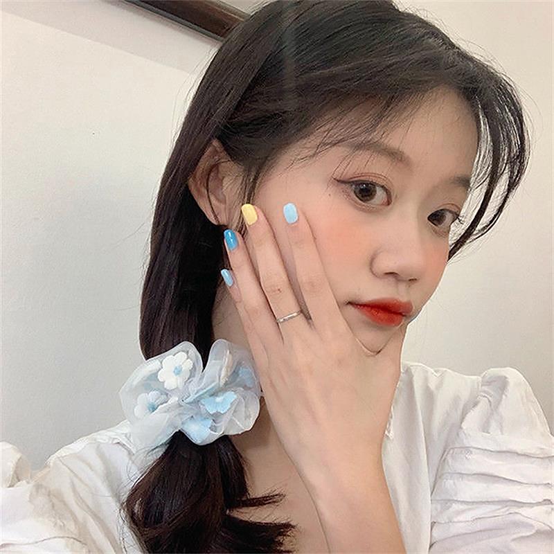 Новые органза веревка для волос вышитые цветы лесная система резинки для волос хвост прозрачный тюль романтический розовый синий аксессуары для волос