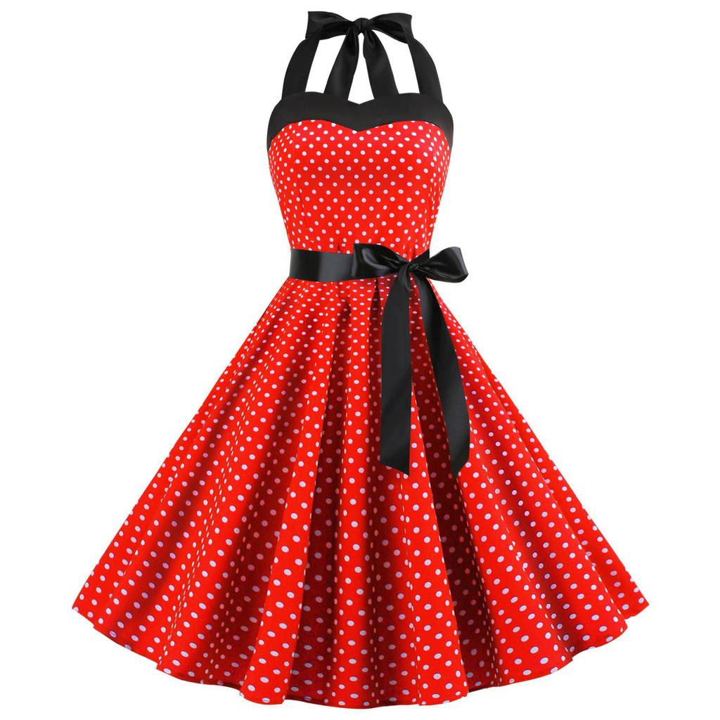 European & American Polka Dot Halter Dress: Retro Tube Top, Slim Waist, Big Swing Skirt
