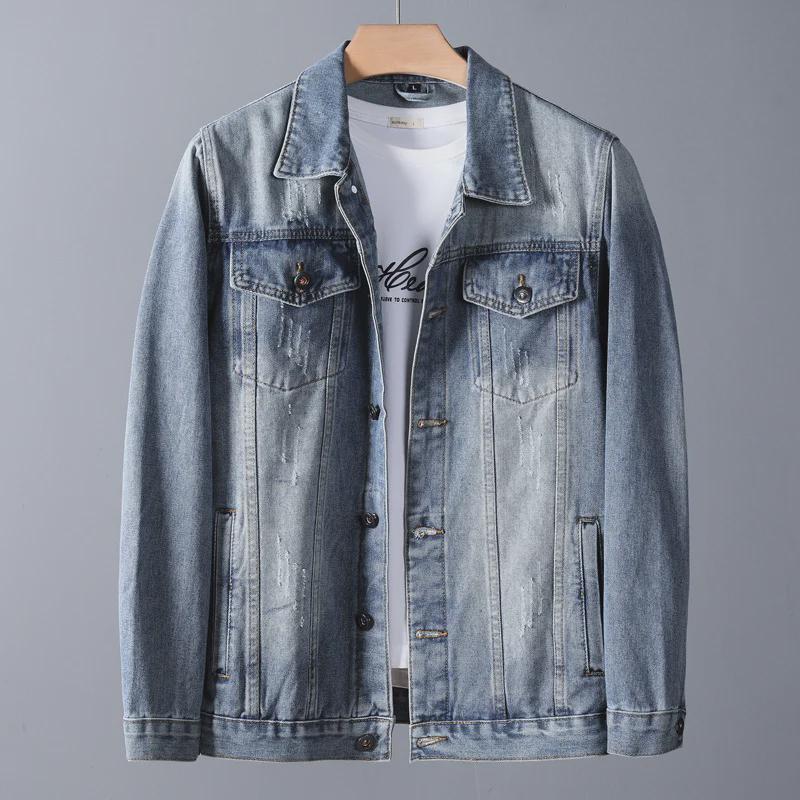Мужская модная джинсовая куртка свободного кроя - коллекция весна/осень 2023 г., большой размер, высокое качество