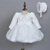 Нарядный комплект на девочку до 18 месяцев: белое платье, болеро и чепчик