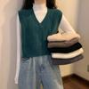 Women's Early Autumn Vest Loose V-Neck Short Sleeveless Cardigan Sweater Outer Wear Knitted Gilet Top Korean Style