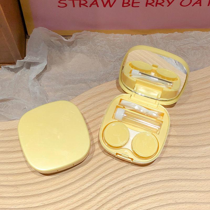 Compact Minimalist Contact Lens Case with Mirror - Leak-proof, Double-Compartment Storage