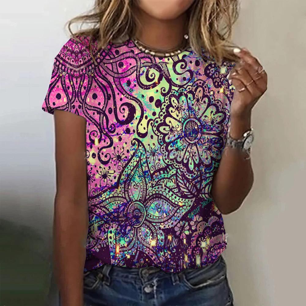 Summer Geometric Totem 3D Print T-shirts Women Streetwear Fashion Casual Y2k Short Sleeve