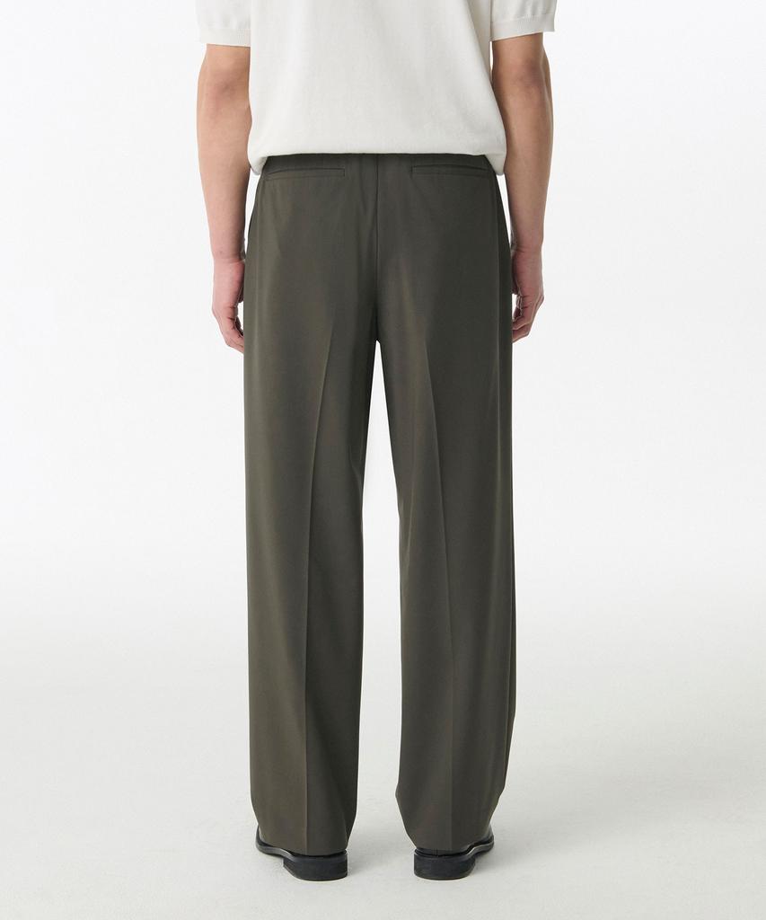 MUSINSA STANDARD Light Plain One-Pleat Wide Hidden Banding Slacks [Dusty Khaki]