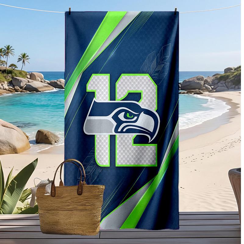 Пляжное полотенце с принтом Seattle Seahawks Мягкое Портативное Быстросохнущее?Сухое полотенце для бассейна, летнего отпуска, активного отдыха на природе