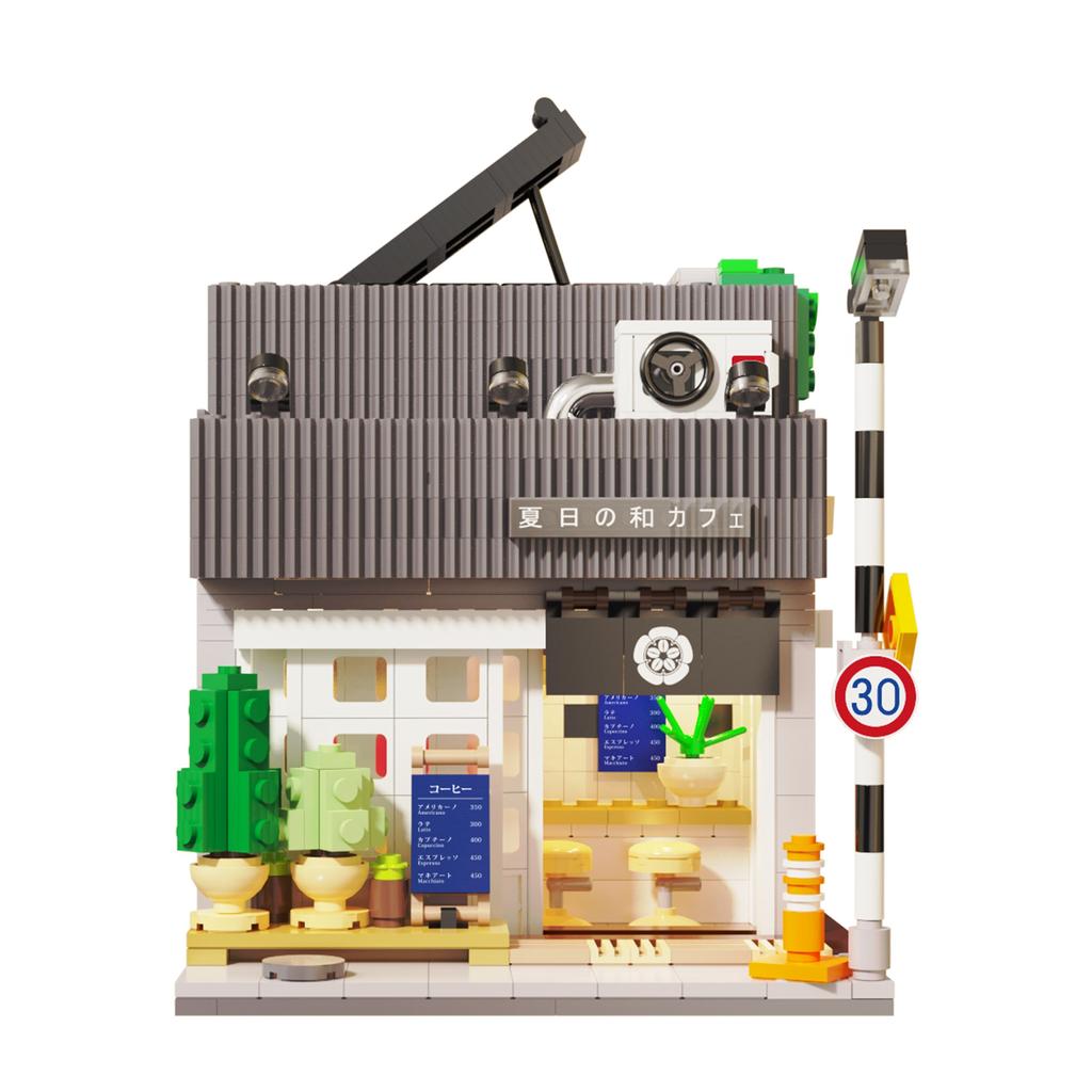 Summer Coffee Shop Modular House Building Blocks Master Street View Bricks with Lighting