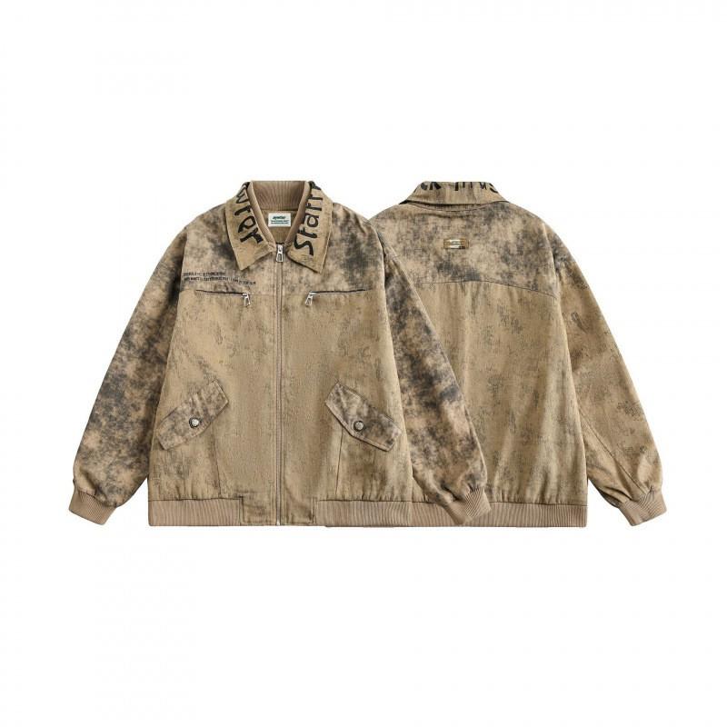 Unisex Vintage Workwear Jacket Cotton Oversized Loose Fit Collar Zipper Outerwear Streetwear
