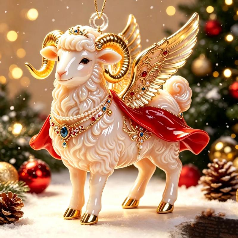 2D Flat Goat Hanging Ornament 1Pc Premium Acrylic Animal Pendant for Christmas Winter Holiday Home Decor