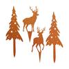 4Pcs/Set Christmas Tree Garden Stake Weather-proof Heavy Duty Outdoor Patio Yard Lawn Metal Elk Silhouette Sign Spike Stick Decoration Ornament