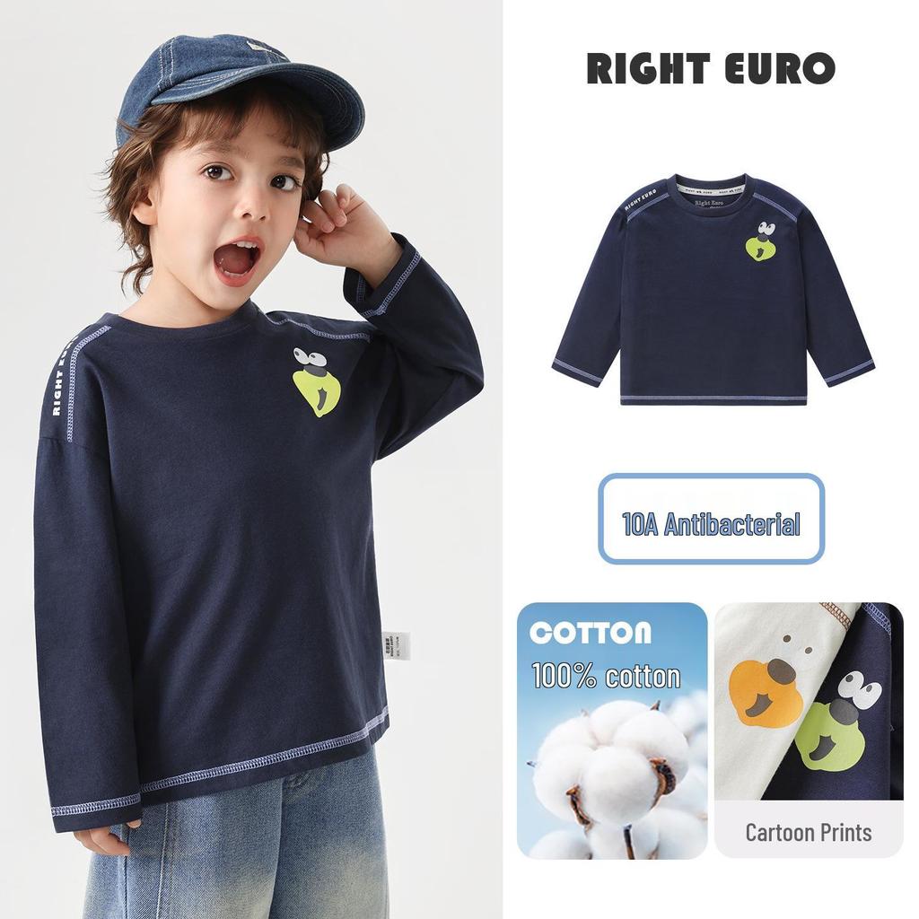 2026 Boys' Pure Cotton Long-Sleeve T-Shirt - Spring & Autumn Trendy Base Layer