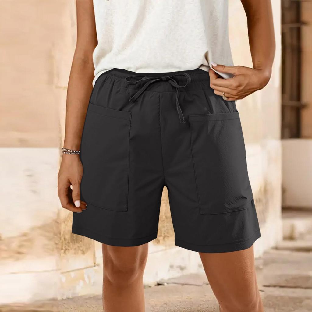 Женские модные однотонные повседневные шорты с карманами и завязками на ремне
