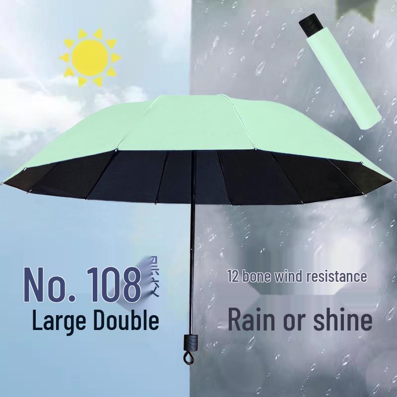 Twelve-Bone Oversized Women's Umbrella: Black UV Protection for Sun & Rain