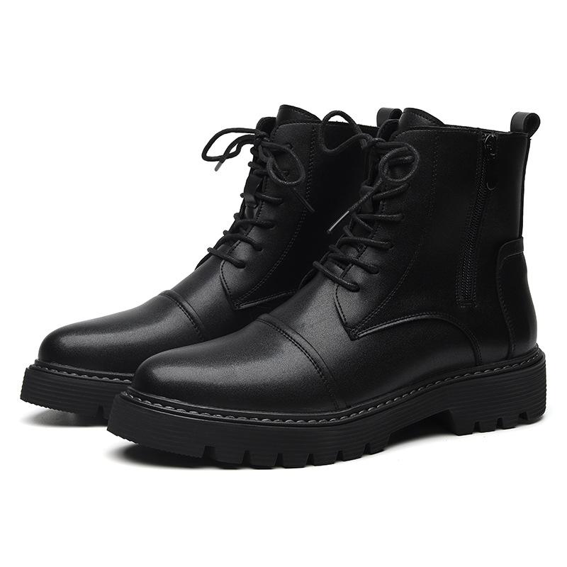 2025 British Mid-top Leather Boots Men's High-top Black Martin Boots Thick-soled Lace-up Short Boots 2910-R