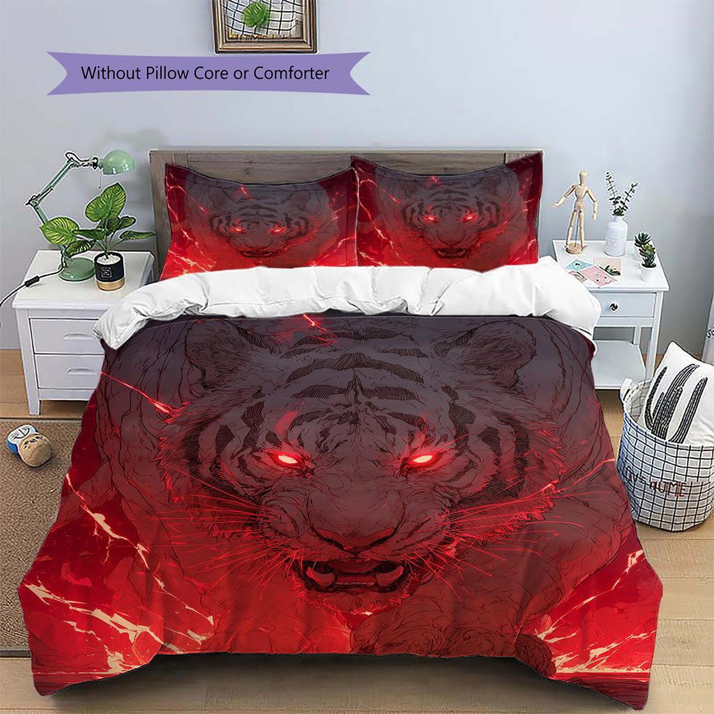 Red light tiger  Pattern Bedding Quilt Set Quilt Cover Pillowcase Home Decoration  Gift (1 * duvet cover + 2 * pillowcase, without core)