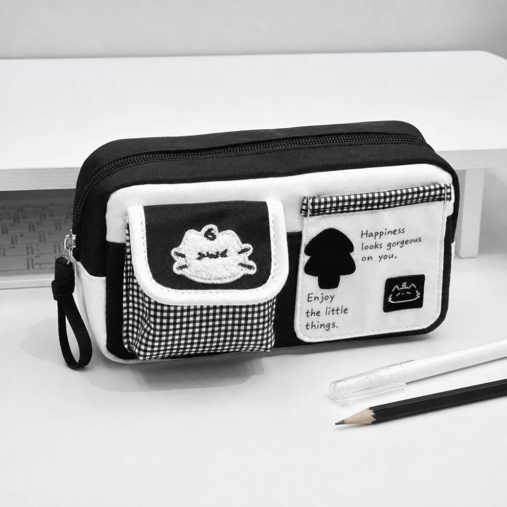 Multi Pocket Cat Pen Bag Durable Stationery Bag Cute Cartoon Pencil Case Student Storage