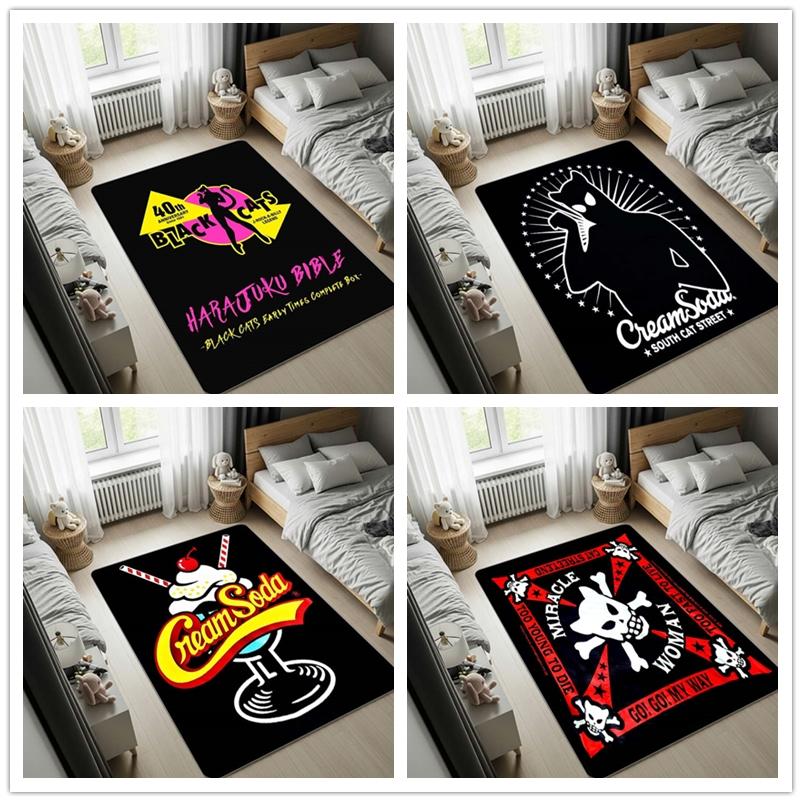 Japan Tokyo Black Cat Cream Soda Tatami Rug,living Room Carpet,bedside Area Rug,computer Chair Floor Mat,foldable for Storage
