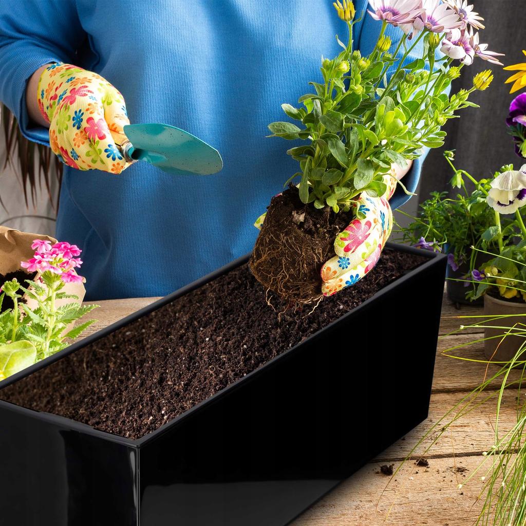 KADAX Doniczka Donica Skrzynka Balkonowa Z Wkładem Kwietnik Czarny Połysk 19x56cm