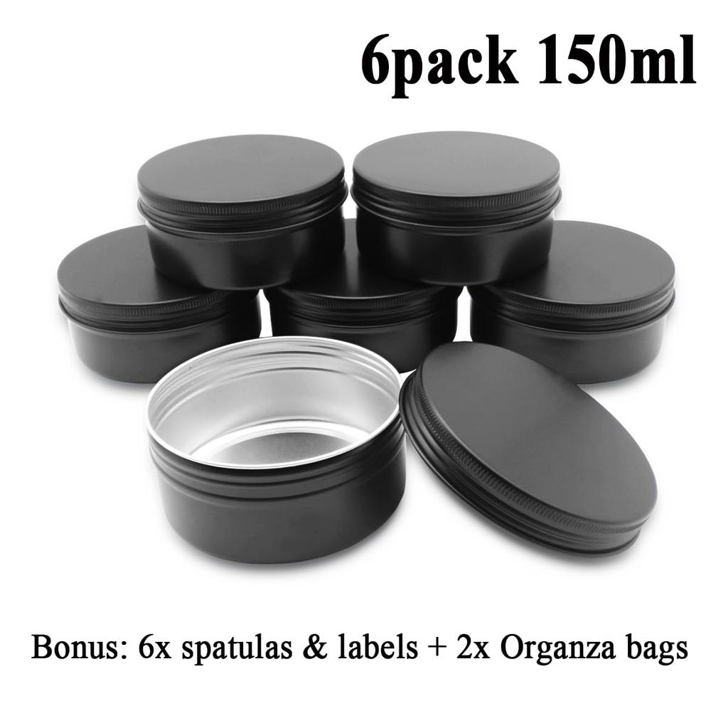 Wopanxye 6 упаковок по 5 унций, черная алюминиевая банка, косметический крем, тени для век, мазь, блеск для губ, чайная свеча, многоразовый контейнер, банки для краски, алюминиевая банка