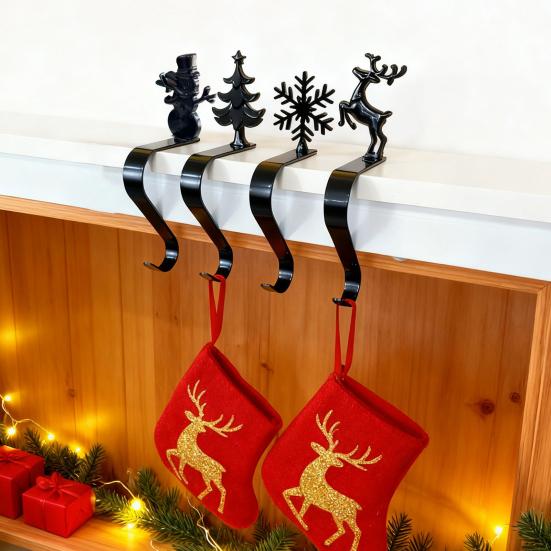 Рождественский крючок для чулка Нескользящий металлический держатель для чулка Олень Снежинка Снеговик Дерево Каминный крючок для подвешивания рождественских украшений Венков Украшение для вечеринки