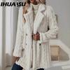 Women's Plush Coat Comfortable Casual Warm Suit Collar Double Breasted Mid-length Coat