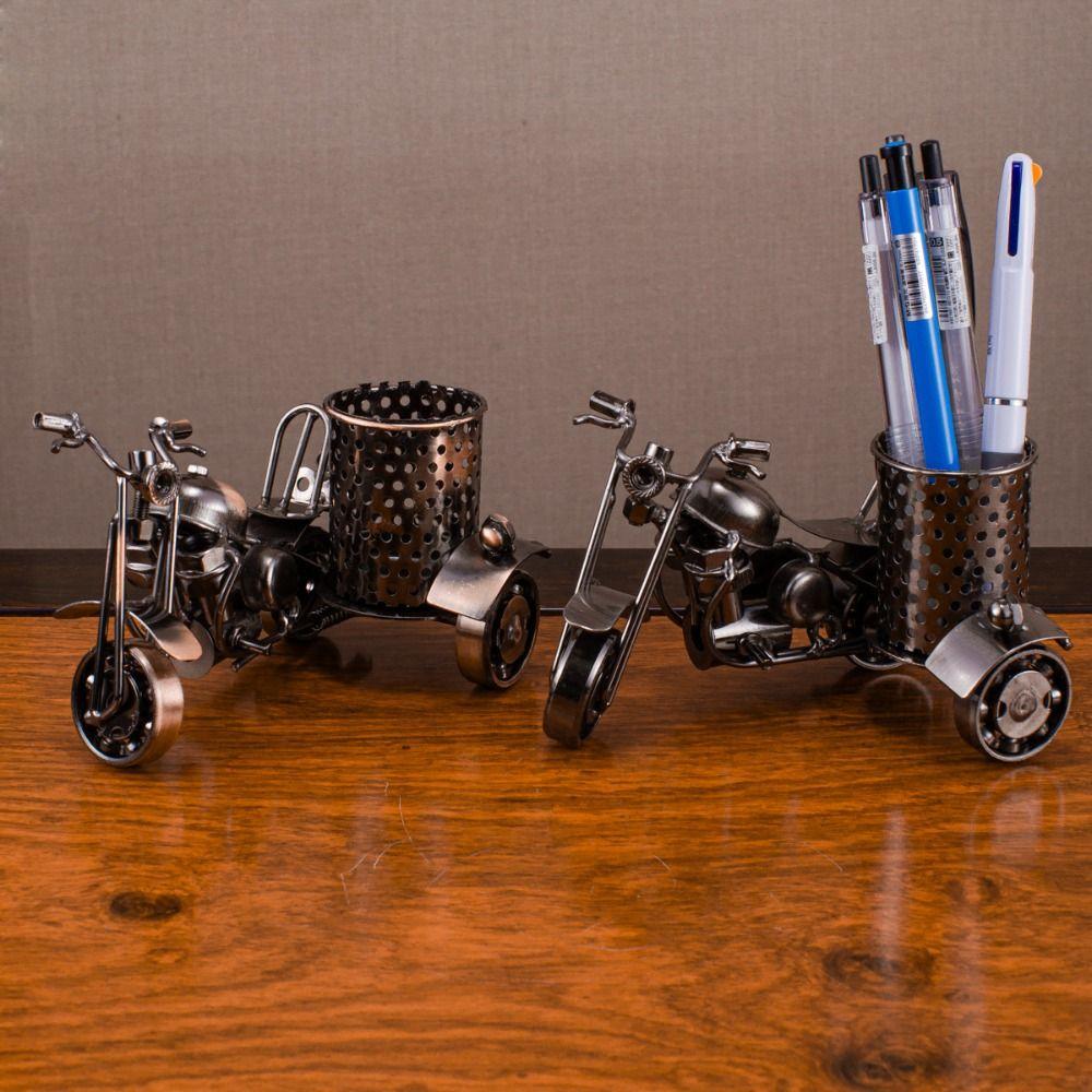 Solid Iron Material Motorcycle Shaped Pen Holder Vintage Desk Organizer Home Study