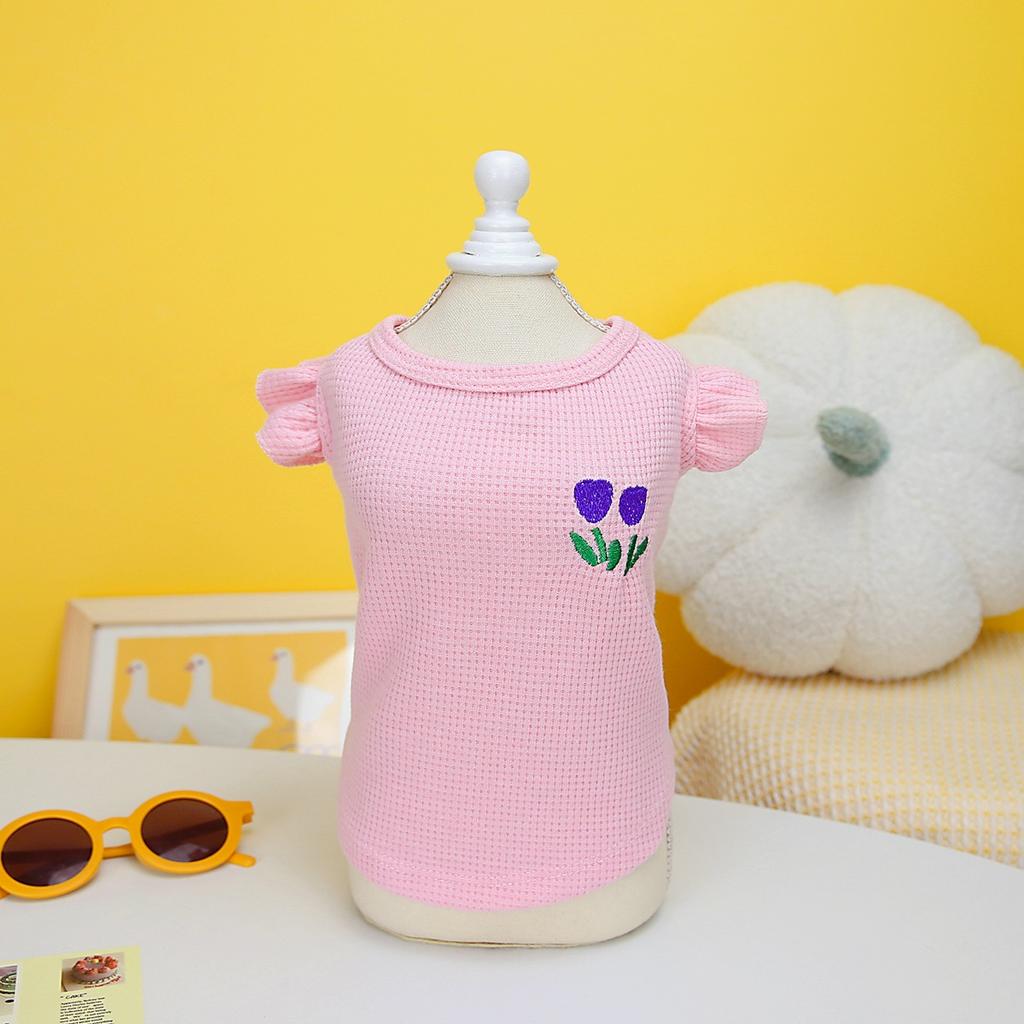 Лето 2023, Ins, одежда для домашних животных, новая одежда для домашних животных, одежда для щенков, вафельная майка с летающими рукавами