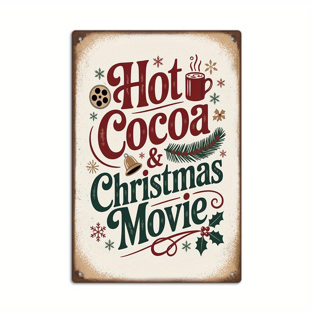 1pc Putuo Decor Vintage Metal Tin Sign - Hot Cocoa & Christmas Movies Retro Wall Decor - Heavy-Duty Metal Holiday Decoration - R