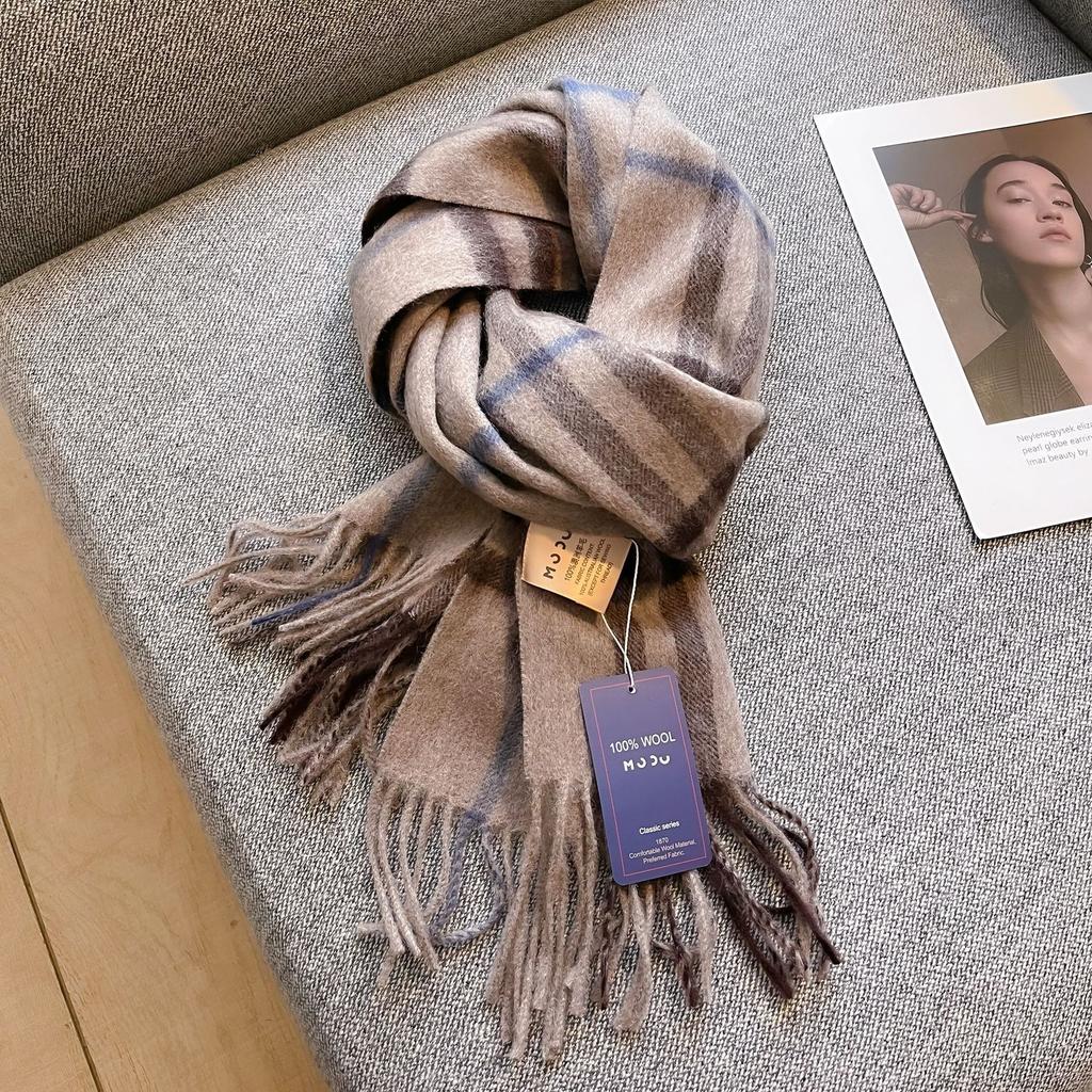 100% Wool Australian Pure Wool Plaid Scarf Winter Versatile Warm Couple Scarf