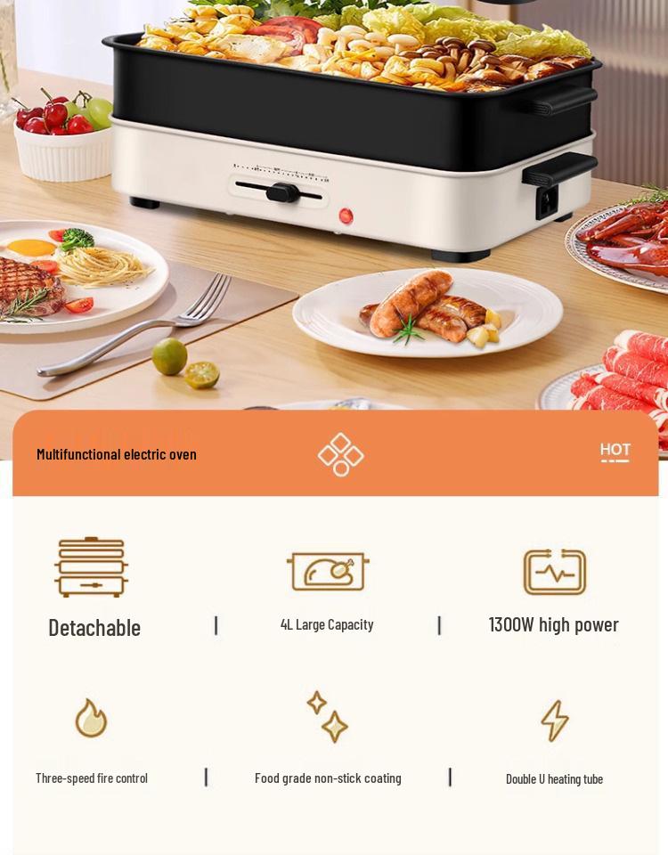 Multi-Function Electric Grill & Hot Pot Combo for Indoor BBQ and Baking