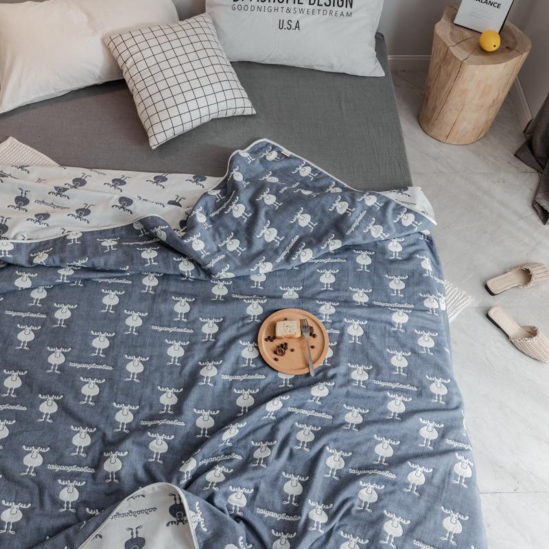 Мультяшное полностью хлопковое марлевое одеяло с 60 нитями, одинарное и двойное одеяло с кондиционером, летнее прохладное одеяло, универсальное всесезонное одеяло для обеда