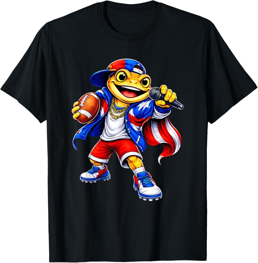 Puerto Rico Flag Music Coqui Frog Funny Football T-Shirt - USA Size