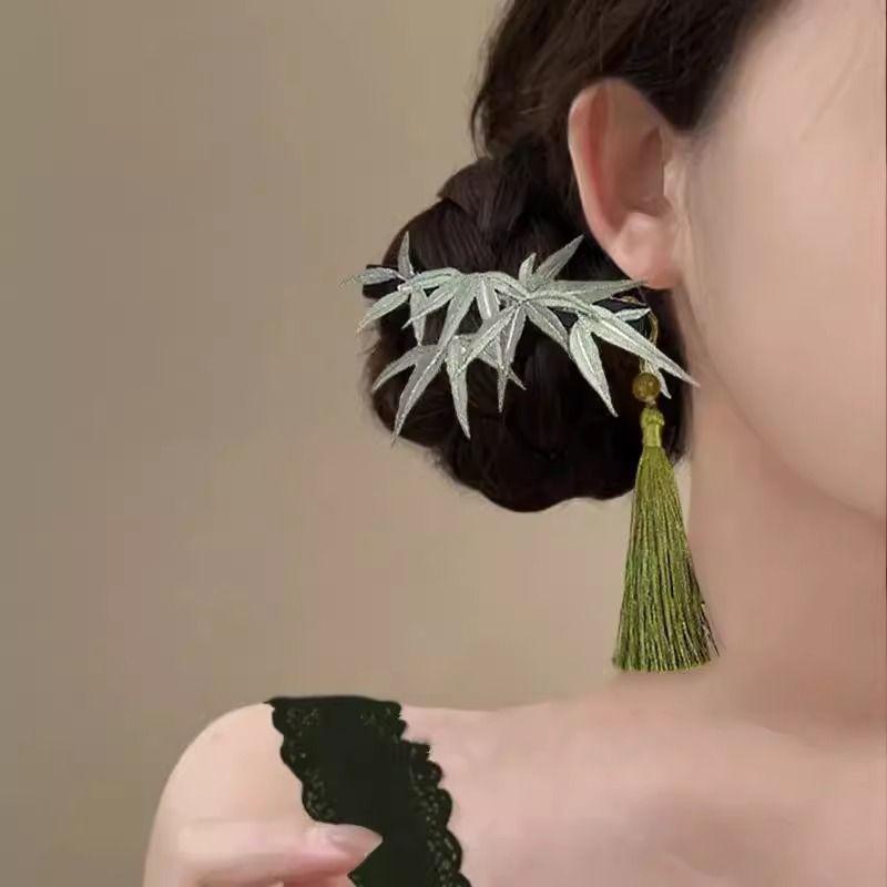 1pc Bamboo Shadow Fusu~Bamboo Imitation Wrapped Flower Pearl Hair Clip Chinese National Style Super Fairy Clip Hair Clip