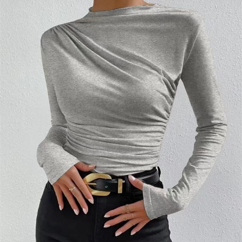 Весна и осень Однотонная рубашка с круглым вырезом, облегающая, универсальная