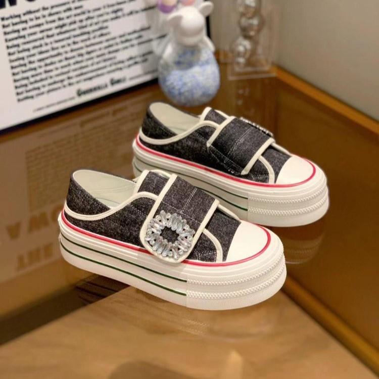 Туфли на платформе из парусины, женские летние туфли Niche Design Two Wear со стразами и липучками, увеличивающие рост, повседневные спортивные туфли для сноуборда