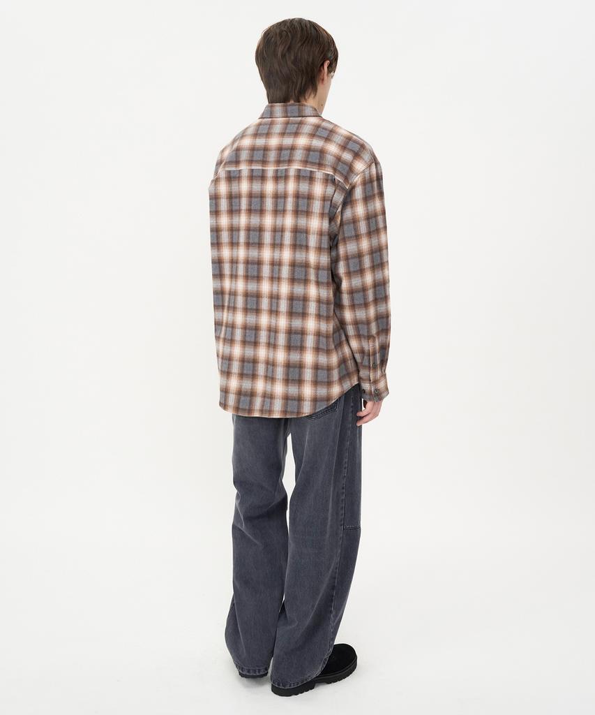 INSILENCE Cotton Flannel Check Shirt Brown