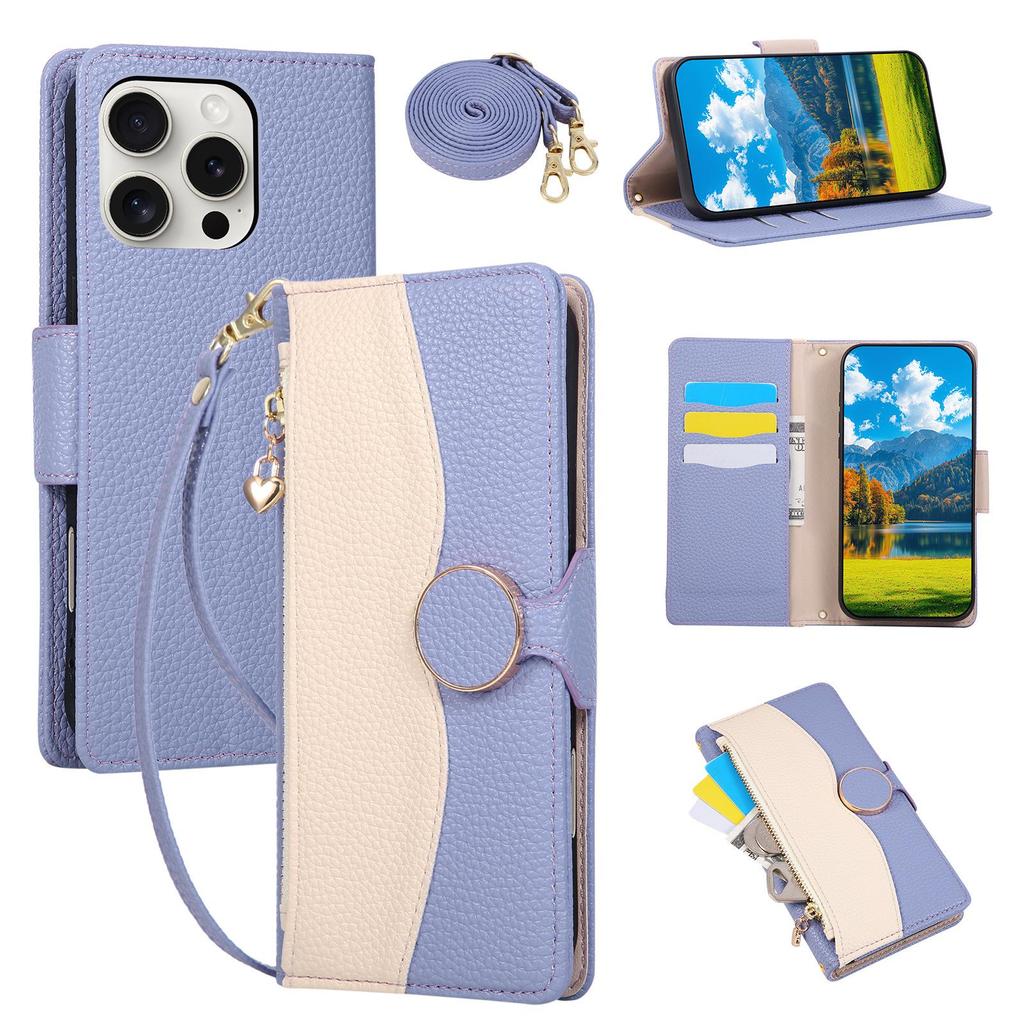 Кошелек-чехол iPhone 17 Color Block: Кожаный чехол с защитой от падений, ремешком и слотами для карт