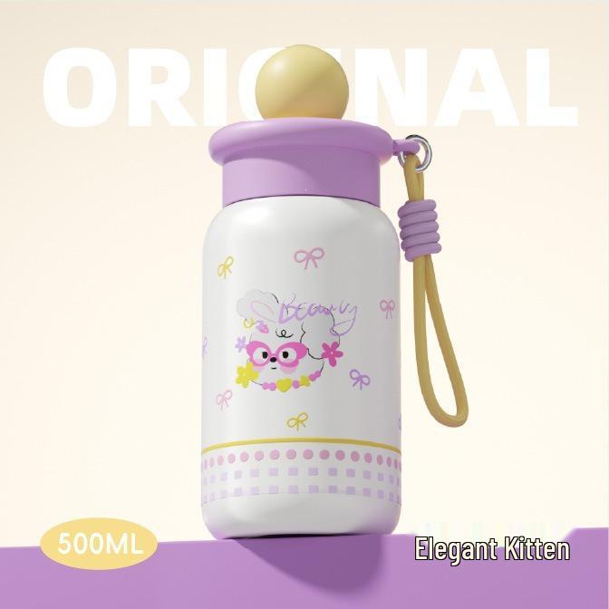 High-Style Cartoon Insulated Stainless Steel Water Cup with Straw - 16oz, Portable for Students & Outdoors