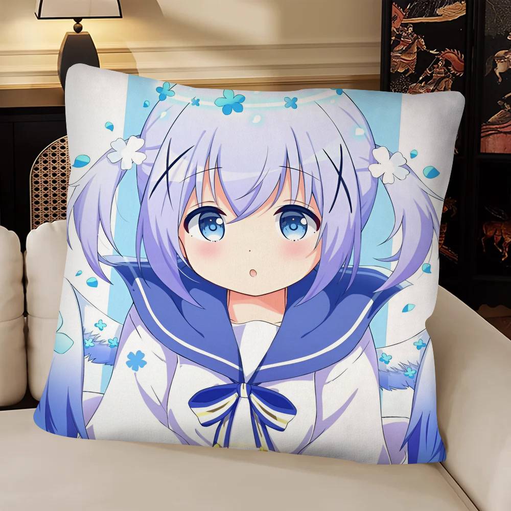 Anime Kafuu Chino Pillow Case Fashion Square Pillowcase Bedroom Sofa Room Ins Decoration Leisure