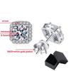White Gold 1CT Moissanite Stud Earrings for Women Round Cut S925 Silver Luxury Square Jewelry Lab Diamond Earring Gift